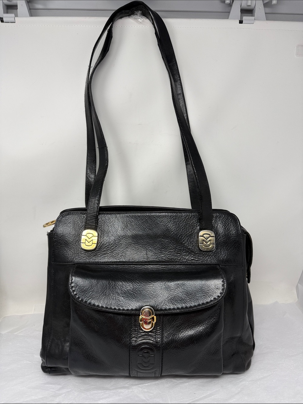 Marino Orlandi Black Italian Leather Shoulder Bag Organizer Satchel Vintage Luxe